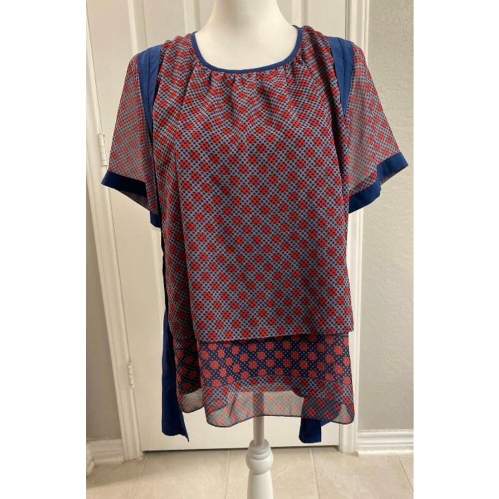 San & Soni Geometric Print Layered Sheer Blouse Size Medium